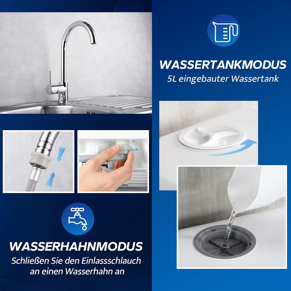 Tischgeschirrspüler AE-TDQR03 kompakt 5L Wassertank 6 Programme LED Display Touch Steuerung