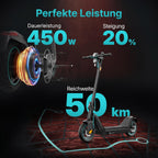 E-Scooter X900010-99 klappbar 450W Motor 50 km Reichweite 10,5 Zoll Luftreifen mit Blinker