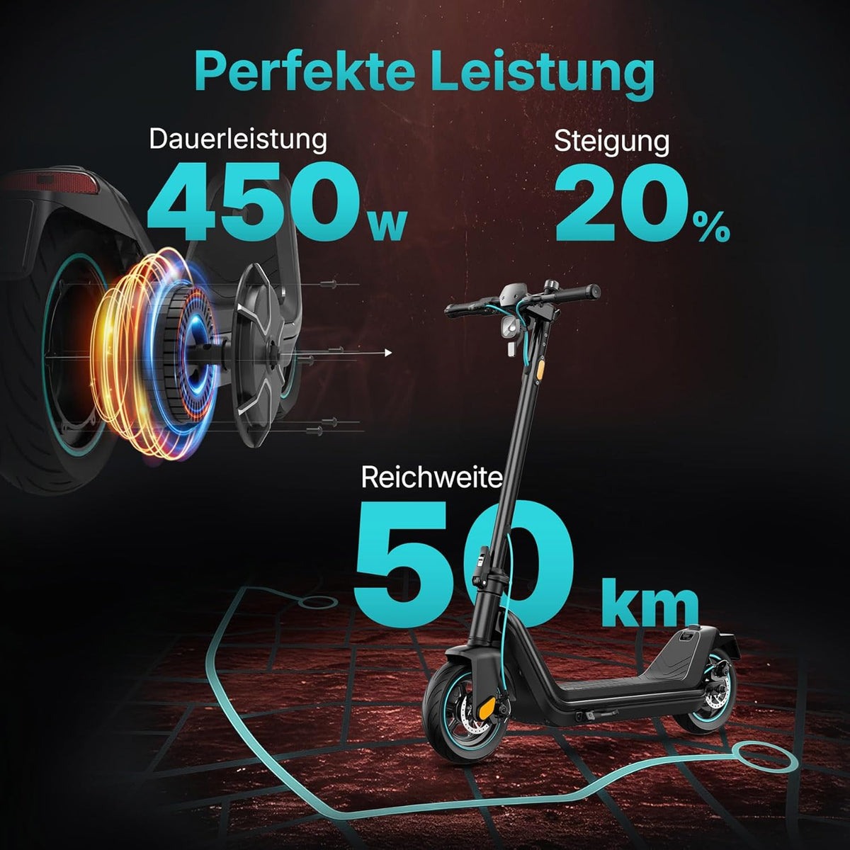 E-Scooter X900010-99 klappbar 450W Motor 50 km Reichweite 10,5 Zoll Luftreifen mit Blinker
