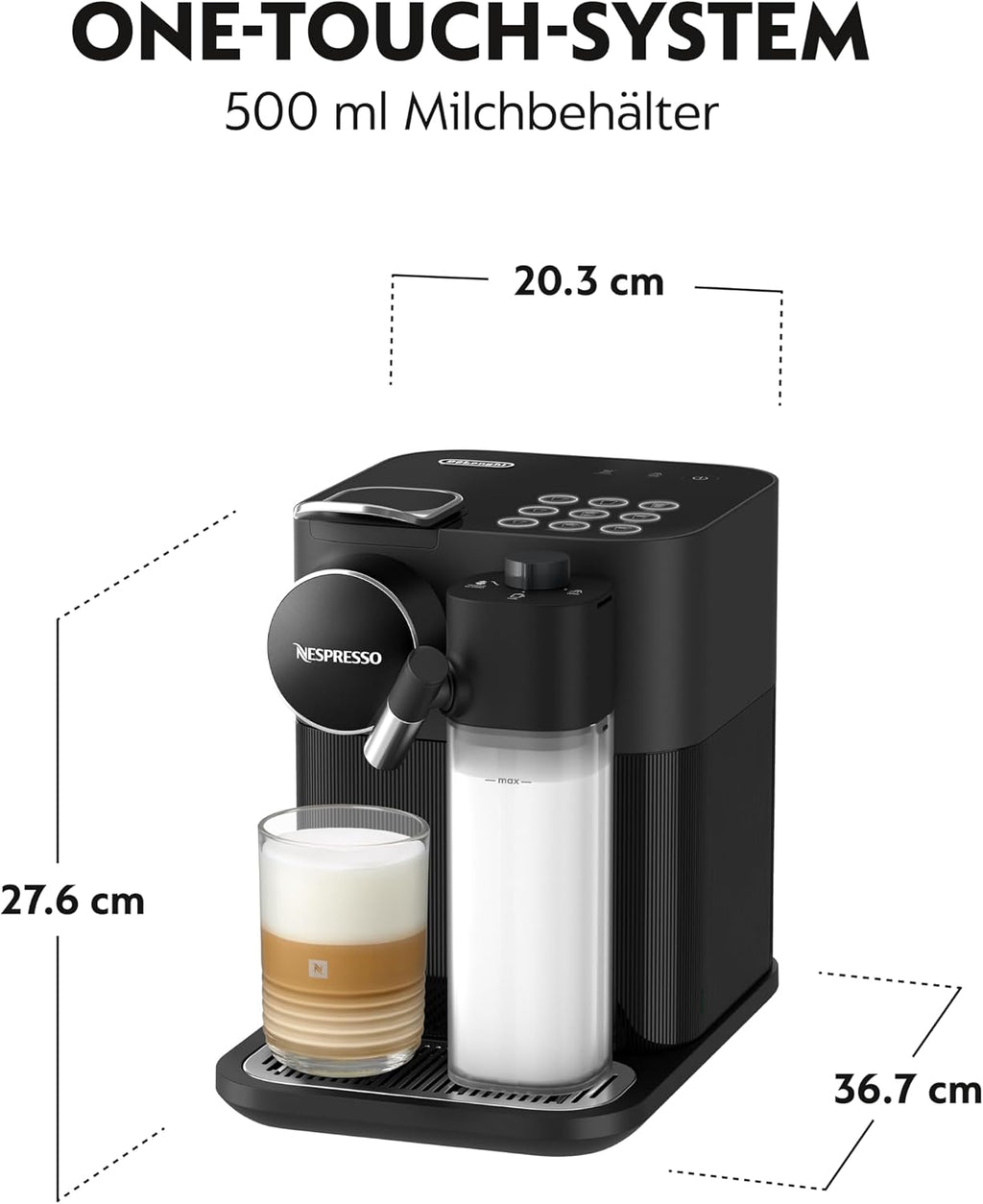 Kapsel Kaffeemaschine Gran Lattissima EN640.B mit Milchsystem 19 Bar 1 Liter 9 Getränkeprogramme Schwarz