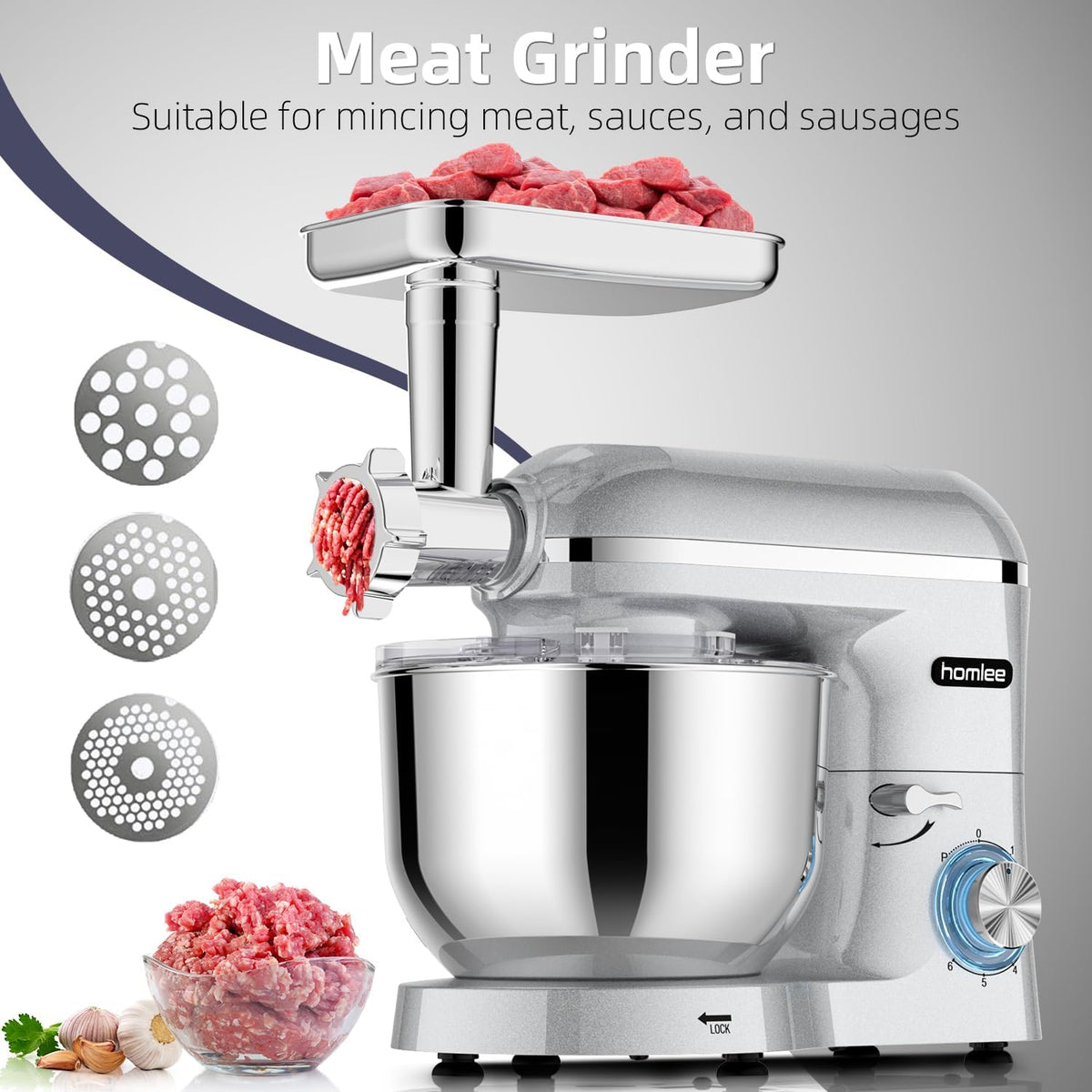 3 in 1 Küchenmaschine 2000W 5,5L Schüssel mit Fleischwolf und 1,5L Mixer 6 Geschwindigkeiten SM-1518BM