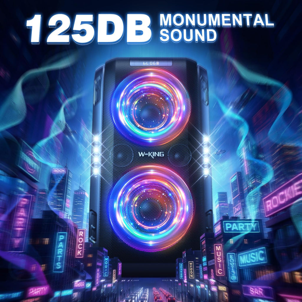 Bluetooth Party-Lautsprecher T9 Pro 270W mit Bluetooth 5.3 2 x 6,5 Zoll Woofern Mikrofon- und Gitarreneingang USB TF AUX Wechselakku