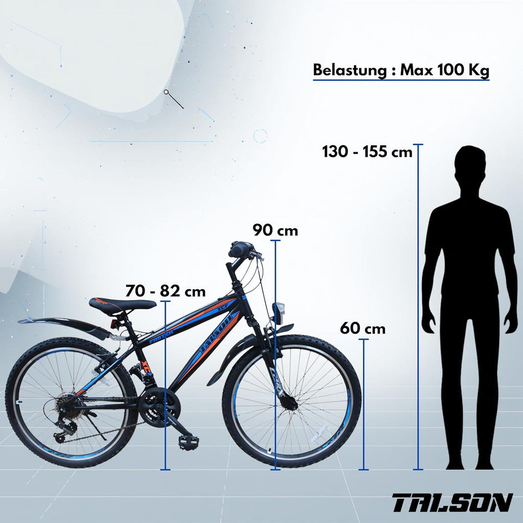 24 Zoll Mountainbike 21 Gang Gabelfederung mit Beleuchtung Jugendfahrrad Aluminium Rahmen