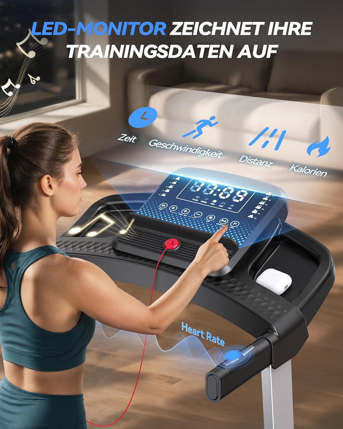 Klappbares Laufband TM015 mit Steigung 12 km/h 3,5 PS LED Display Bluetooth App Steuerung 12 Trainingsprogramme