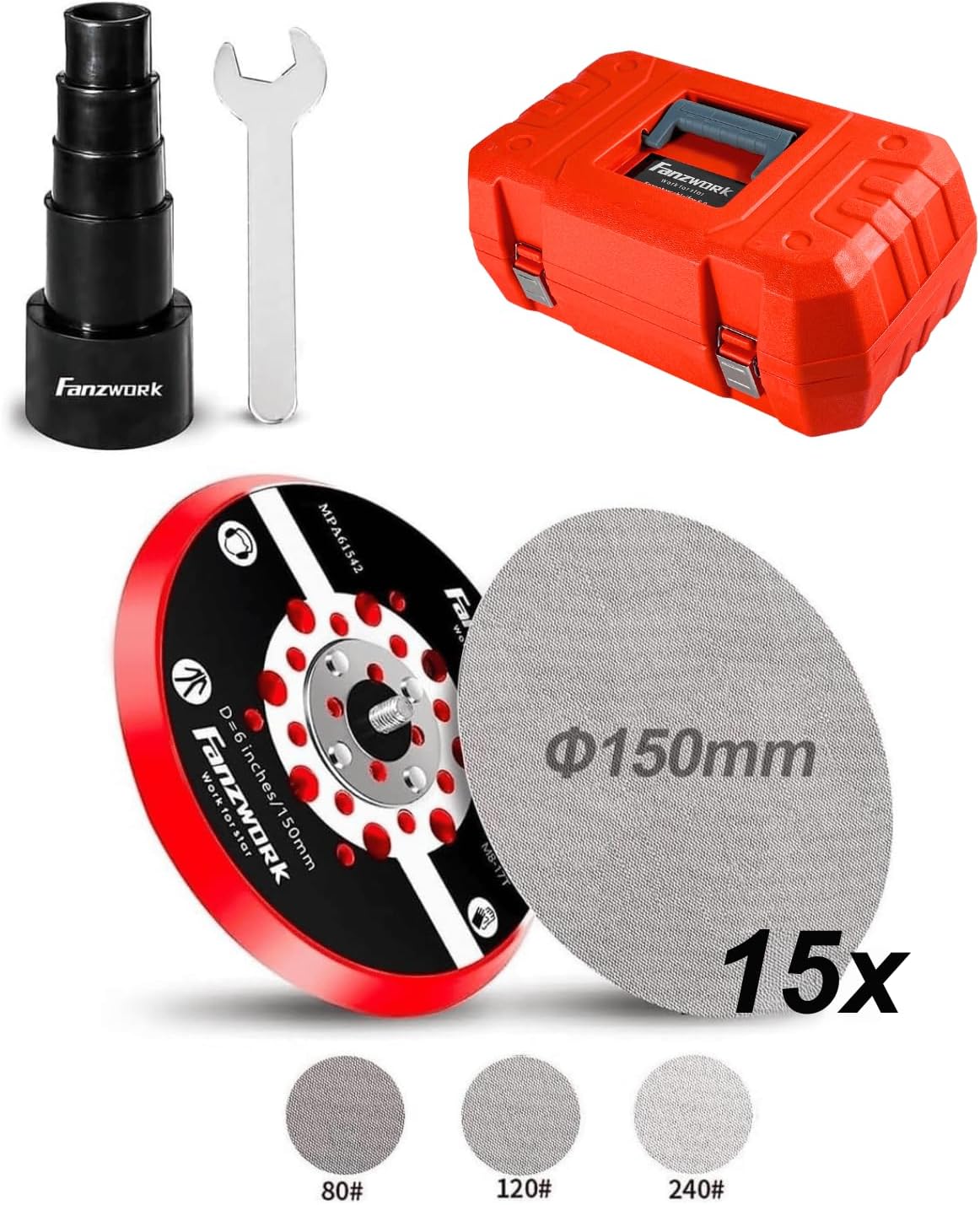 Exzenterschleifer 150 mm 350 W 5 mm Hub 7-stufige Drehzahlregelung bürstenlos mit Koffer und Zubehör Schleifmaschine