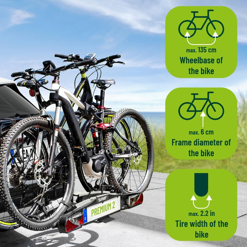 Fahrradträger Anhängerkupplung Premium 2 11521 für 2 Fahrräder E-Bike geeignet 60 kg klappbar abschließbar vormontiert