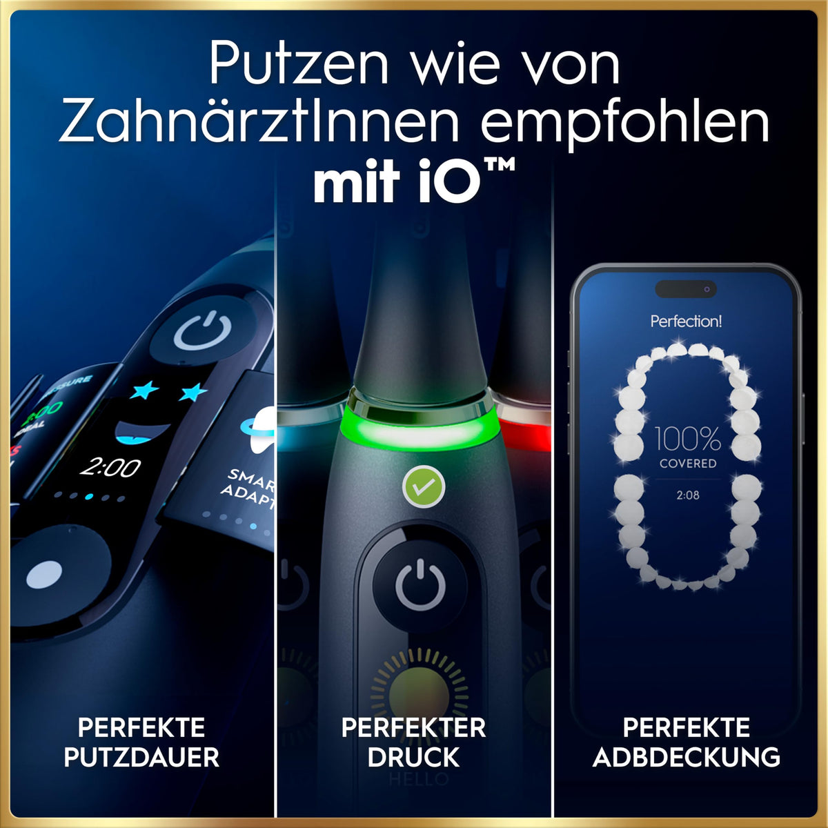 Elektrische Zahnbürste iO 9 mit 7 Putzmodi 3 Aufsteckbürsten Lade-Reise-Etui und visueller Andruckkontrolle