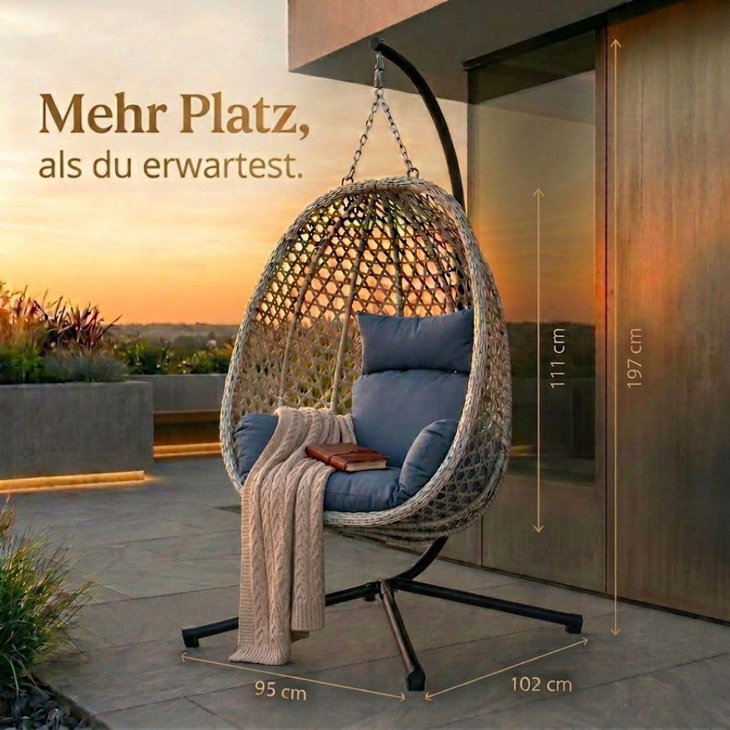 Hängesessel mit Gestell 102 x 95 cm bis 150 kg mit Wendebezug und Abdeckplane für Outdoor & Indoor