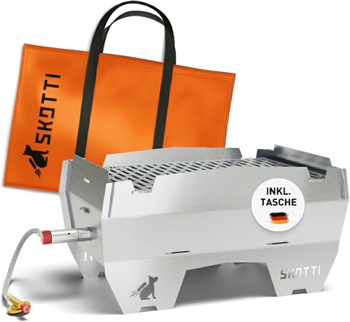 Faltbarer Camping Gasgrill 2.0 aus Edelstahl für Gaskartuschen mit Tragetasche 3,3 kg