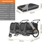 Hundefahrradanhänger 2 in 1 Jogger bis 45 kg faltbar mit 90 x 56 x 63 cm Kabine