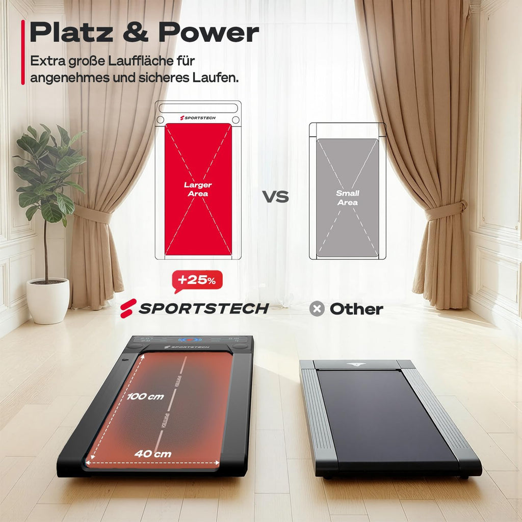 Walking Pad Laufband klappbar sWalk 8 km/h 7,5% Steigung bis 120 kg LCD Display App