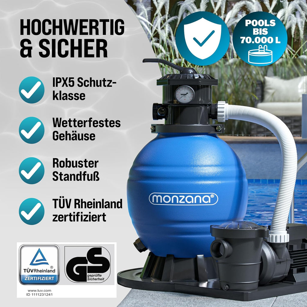 Sandfilteranlage Poolfilter 15900 l/h SF159 600W 7 Wege Ventil Ø32-38mm für Pools bis 70000L Filterpumpe 86,5x51x86,5 cm