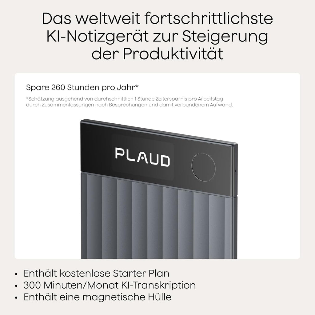 KI Diktiergerät Note Pro Sprachrekorder mit Transkription und Zusammenfassung 64GB Bluetooth 50h Aufnahmezeit