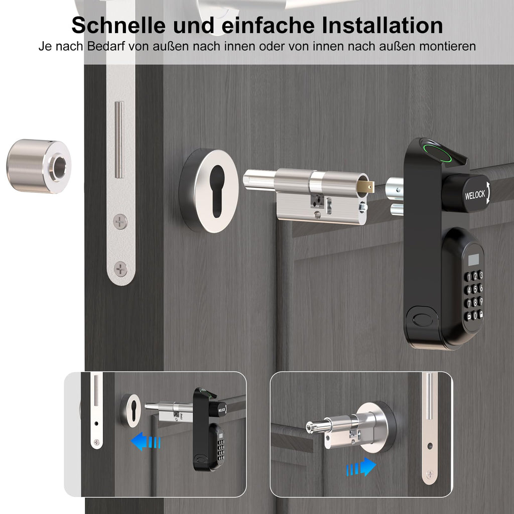 Türschloss mit Fingerabdruck und PIN U81 6-in-1 App RFID Bluetooth WLAN für EU-Profiltüren 50-90 mm