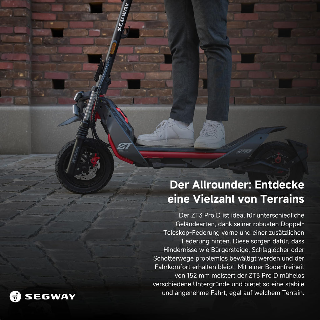 E-Scooter ZT3 Pro D mit 70 km Reichweite Vollfederung 11 Zoll Offroad-Reifen 120 kg Tragkraft und Apple Find My