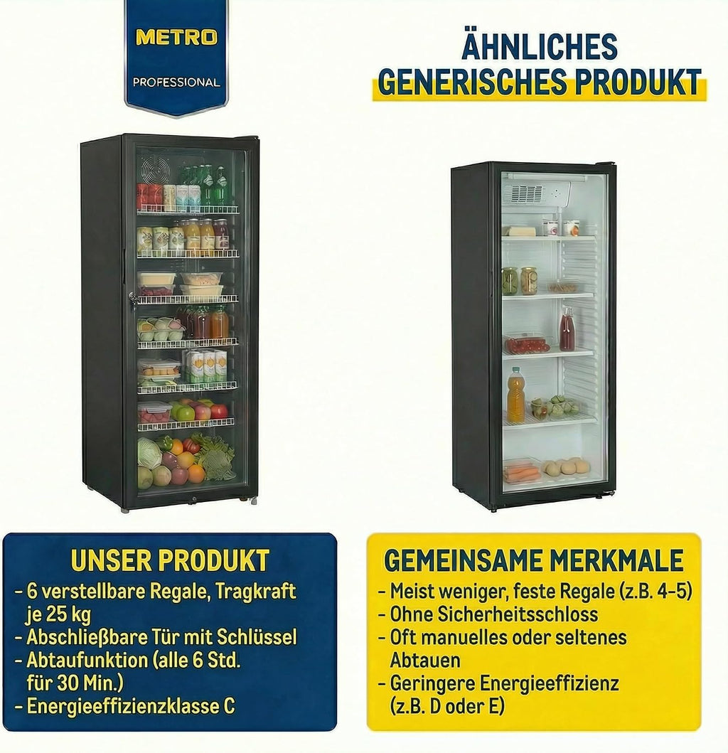 Getränkekühlschrank GSC4240B 237L 110W mit LED-Innenbeleuchtung und 6 verstellbaren Einlegeböden