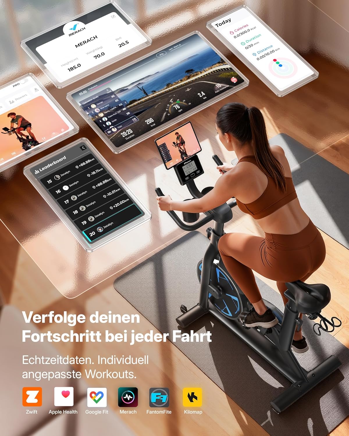 Heimtrainer Fahrrad MR-S36 mit Magnetbremssystem 8kg Schwungrad 8 Widerstandsstufen App-Konnektivität bis 150kg