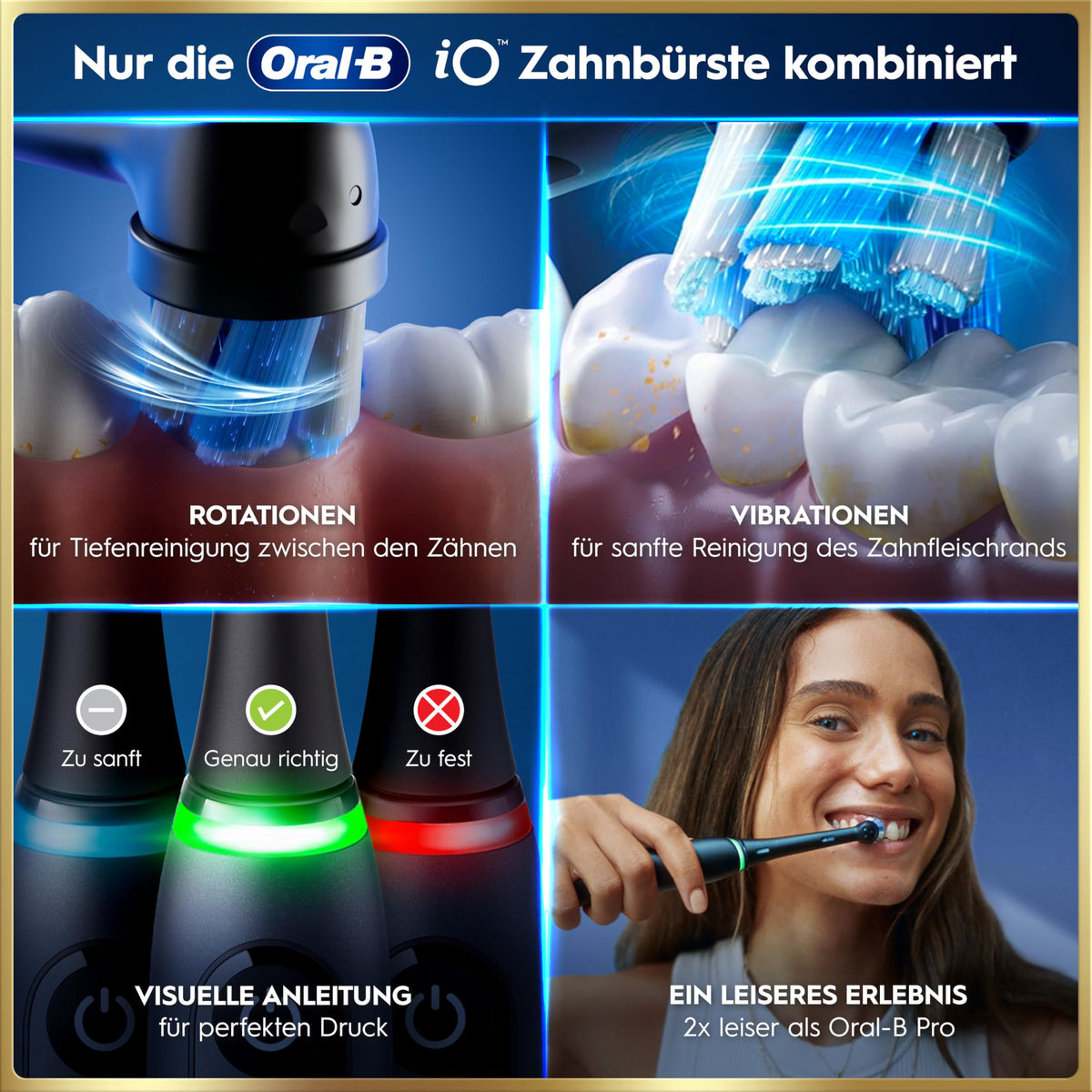 Elektrische Zahnbürste iO Series 9 7 Putzmodi runder Bürstenkopf App Andruckkontrolle 3 Aufsteckbürsten Lade-Reise-Etui