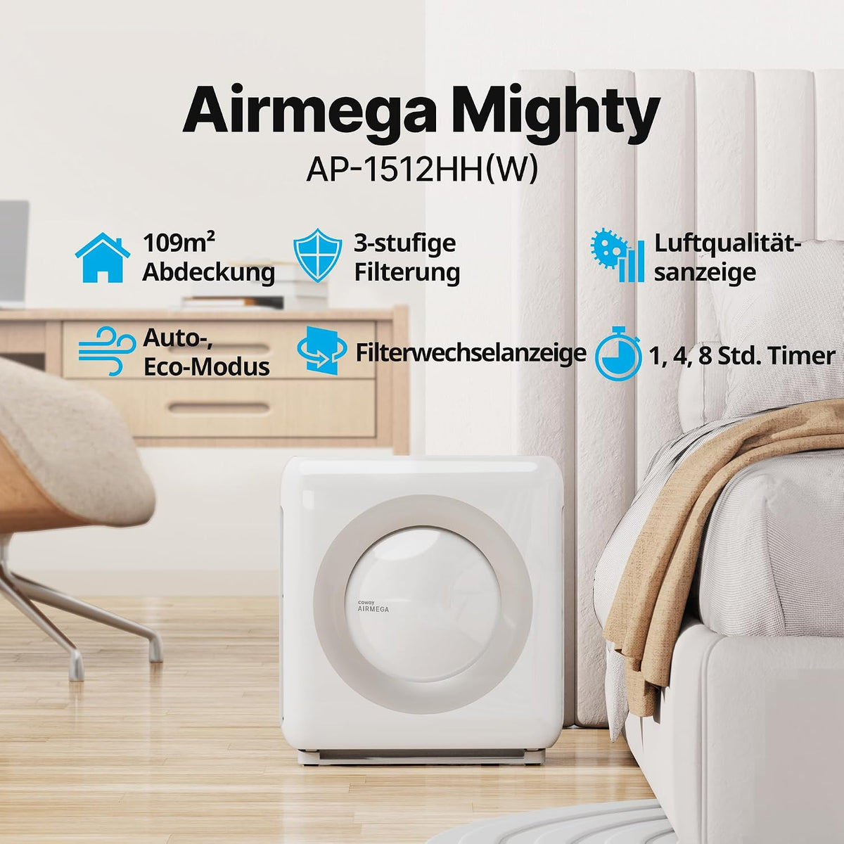 Luftreiniger AP-1512HH mit Aktivkohlefilter CADR 421 m³/h für Räume bis 109 m² und ECO Modus