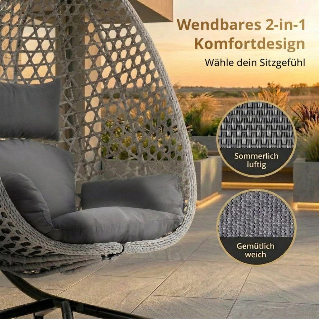Hängesessel mit Gestell 102 x 95 cm bis 150 kg mit Wendebezug und Abdeckplane für Outdoor & Indoor