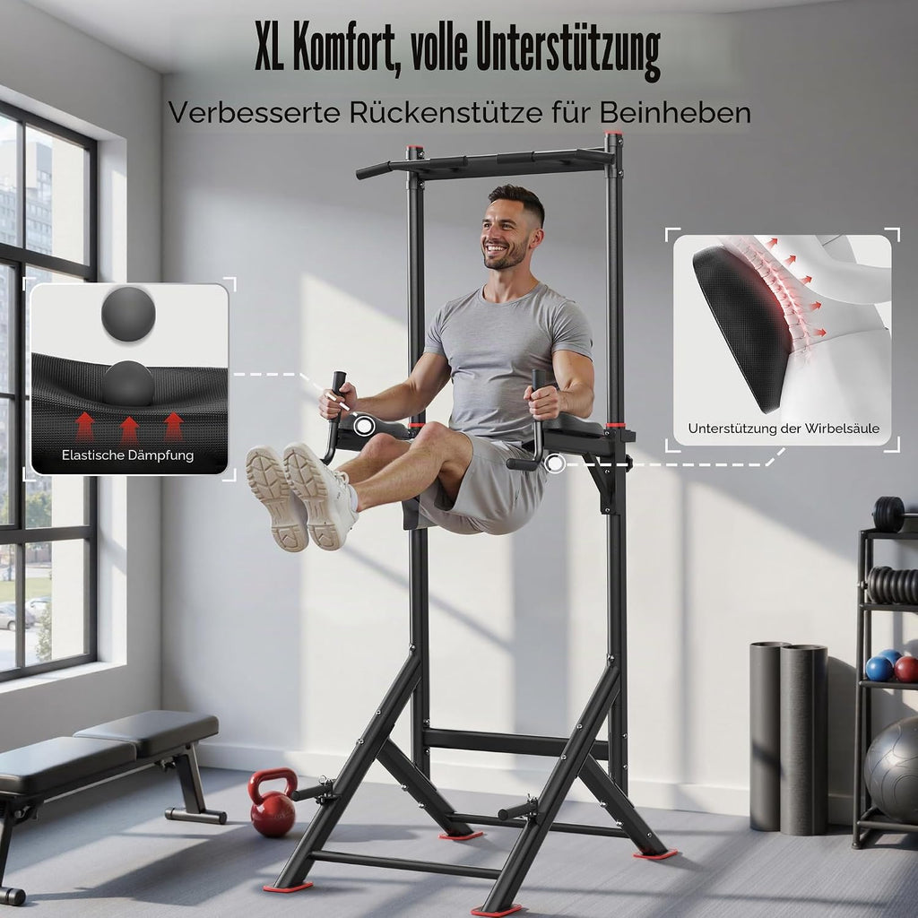 Kraftturm Power Tower Dip Station Klimmzugstation FB-20YTXS01 6-fach höhenverstellbar 204 kg Tragkraft Metall Heimtraining