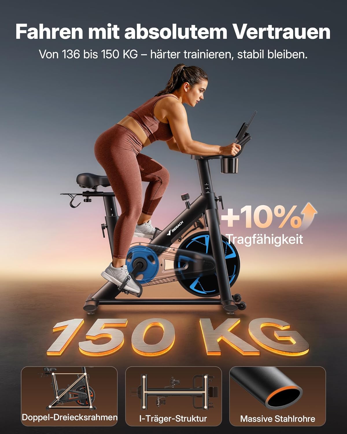 Heimtrainer Fahrrad MR-S36 mit Magnetbremssystem 8kg Schwungrad 8 Widerstandsstufen App-Konnektivität bis 150kg