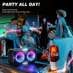 Bluetooth Party-Lautsprecher T9 Pro 270W mit Bluetooth 5.3 2 x 6,5 Zoll Woofern Mikrofon- und Gitarreneingang USB TF AUX Wechselakku