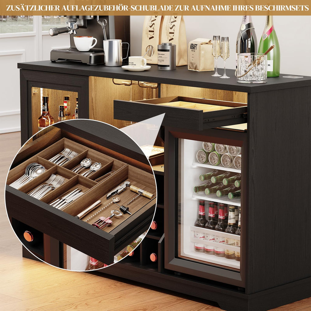 Barschrank mit Kühlschrank WR003B 120 x 40 x 78 cm LED-Beleuchtung 9 Weinregale Bewegungssensor