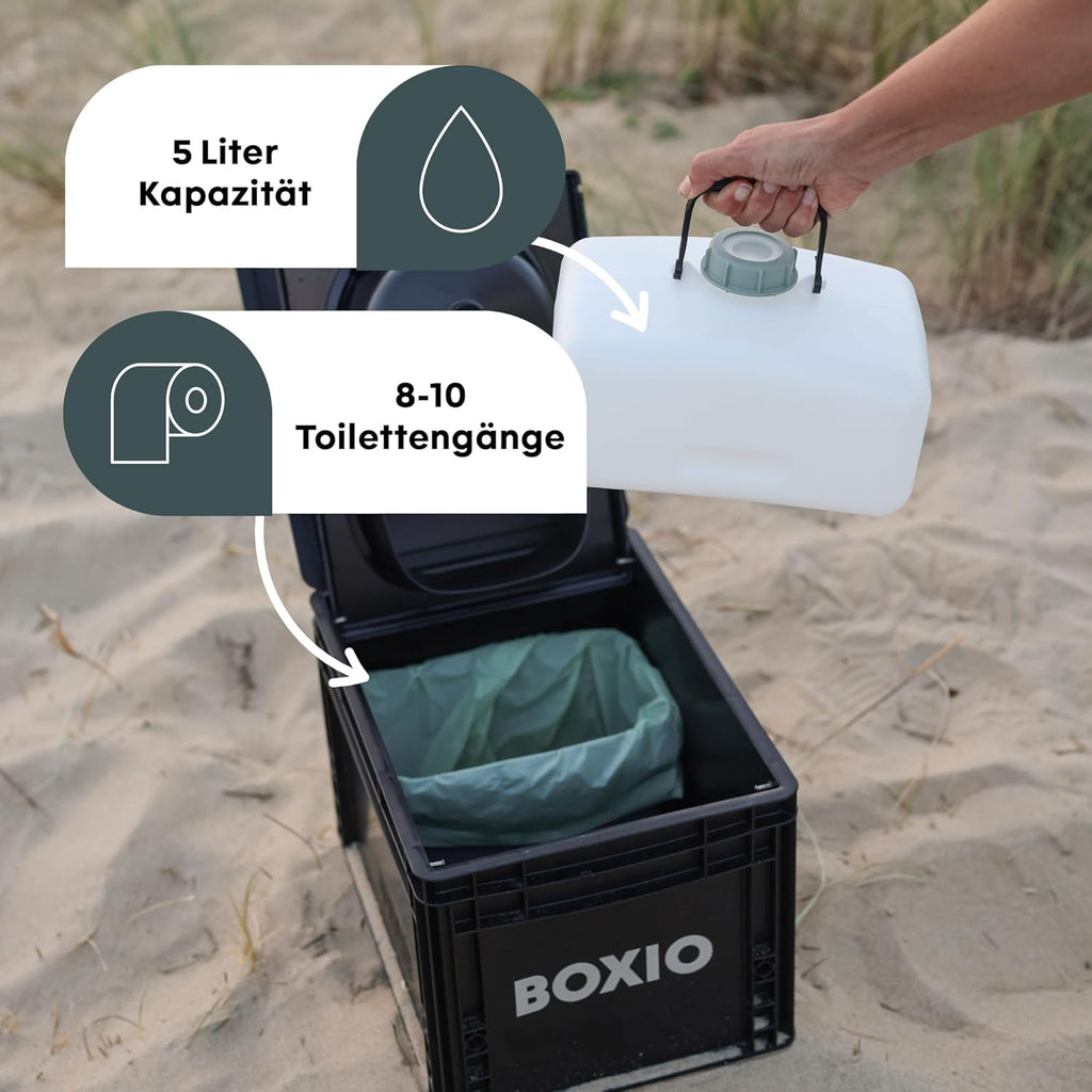 Camping Trockentrenntoilette Max+ 40 x 30 x 28 cm mit Sitzerhöhung Urinkanister Beuteln und Hanfstreu