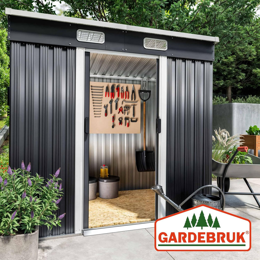 Metall Gerätehaus mit Schiebetür und Fundament 200x125x180 cm wetterfest 2 m² Gartenhaus anthrazit Stahlkonstruktion