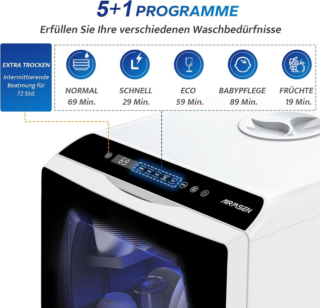 Tischgeschirrspüler AE-TDQR03 kompakt 5L Wassertank 6 Programme LED Display Touch Steuerung