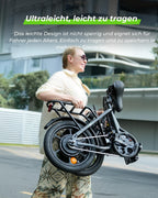 Faltbares E-Bike U4 16 Zoll Schwarz mit 250 W Motor 36 V 10,4 Ah Akku 5 Gängen Scheibenbremsen und Gepäckträger