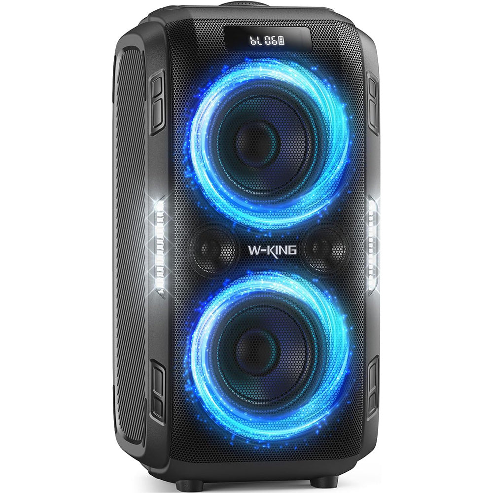 Bluetooth Party-Lautsprecher T9 Pro 270W mit Bluetooth 5.3 2 x 6,5 Zoll Woofern Mikrofon- und Gitarreneingang USB TF AUX Wechselakku