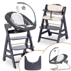 Babyhochstuhl Beta+ Newborn Set Deluxe mit Bouncer Essbrett und Sitzpolster aus Buchenholz bis 90 kg