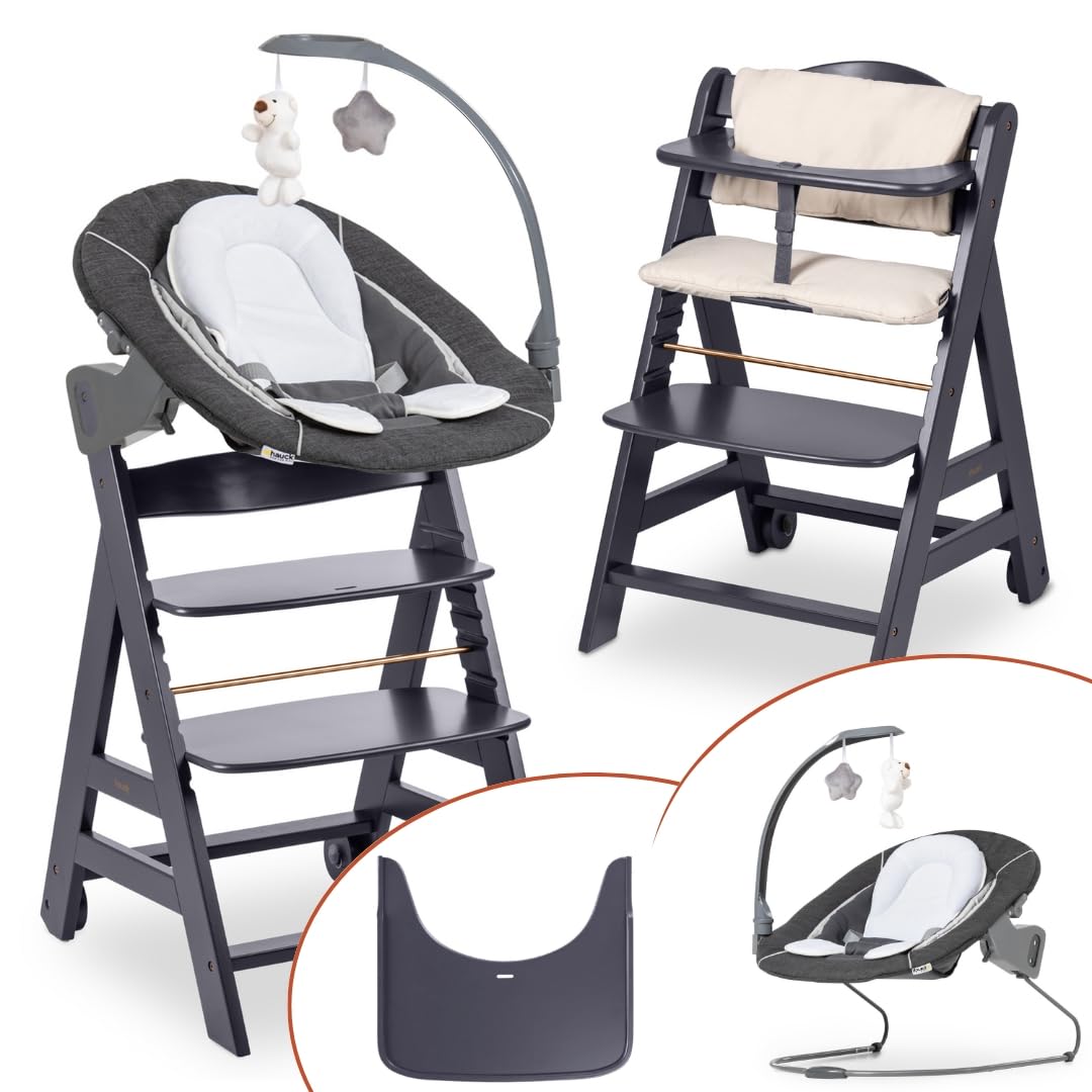 Babyhochstuhl Beta+ Newborn Set Deluxe mit Bouncer Essbrett und Sitzpolster aus Buchenholz bis 90 kg