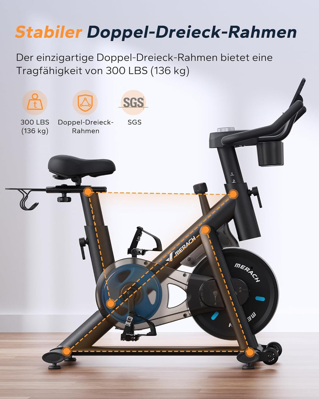 Heimtrainer Fahrrad Magnet Widerstand MR-S26B2-EU Indoor Cycling Bike LED Display Tablet Halter bis 136kg