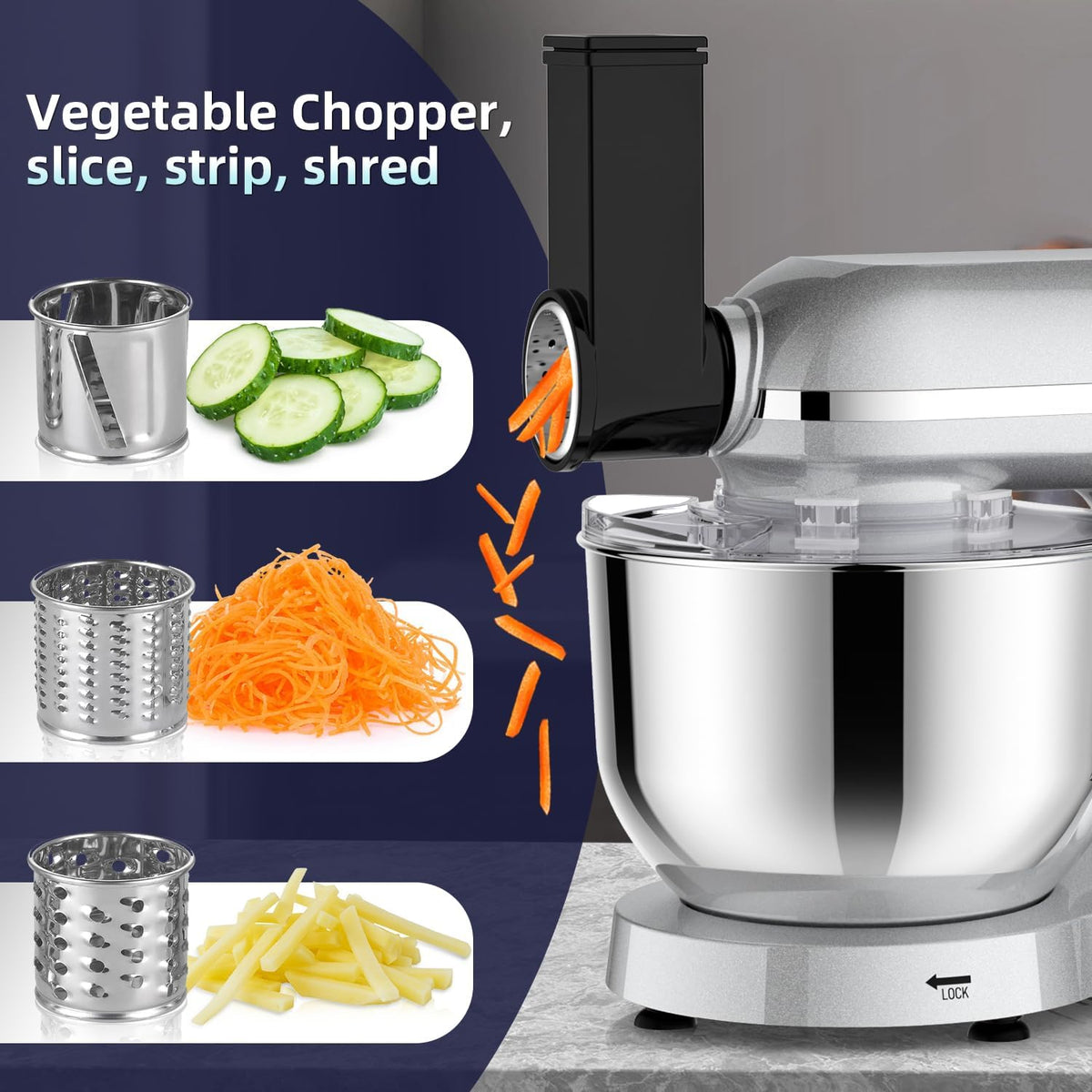 3 in 1 Küchenmaschine 2000W 5,5L Schüssel mit Fleischwolf und 1,5L Mixer 6 Geschwindigkeiten SM-1518BM