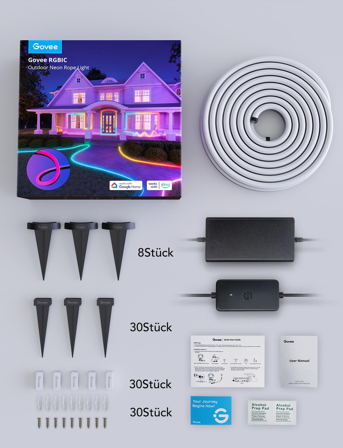 Outdoor Neon LED Streifen 10 m RGBIC IP67 App Steuerung WLAN Bluetooth 64+ Szenenmodi Musik Sync Alexa Google Assistant