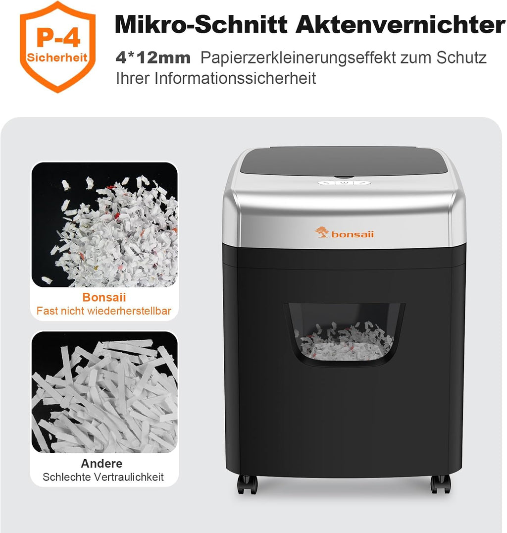 Aktenvernichter Autofeed Mikroschnitt P-4 C233-B 120 Blatt 23 Liter 62 dB Büro Schredder mit automatischem Einzug