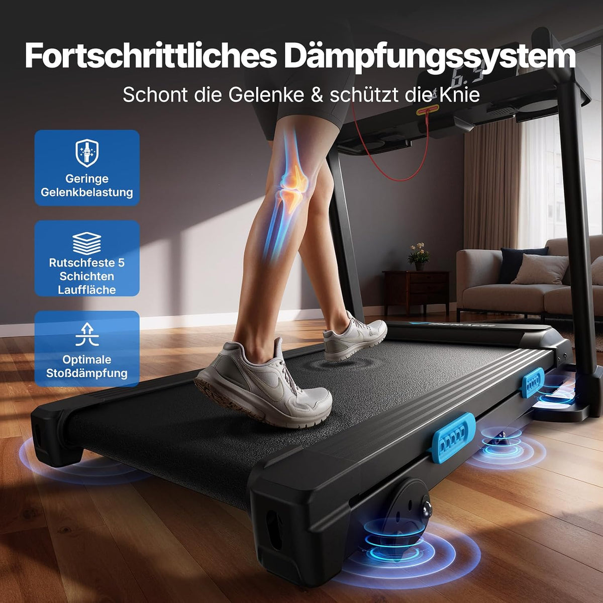 Laufband klappbar mit Steigung MR-T12B2 0–15% Neigung 0.8–12 km/h 136 kg Tragkraft 42×108 cm Lauffläche App Steuerung