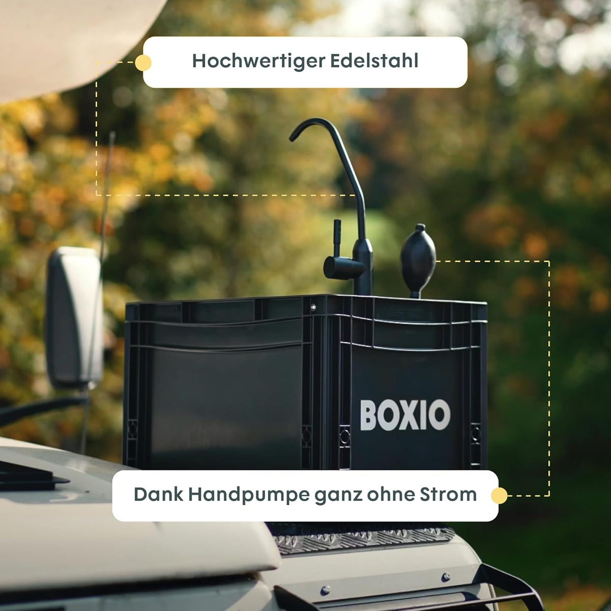 Camping Spülbecken mit Handpumpe mobil BOX-WAS-BL-10 40x30x28 cm Eurobox Format 5L Tanks