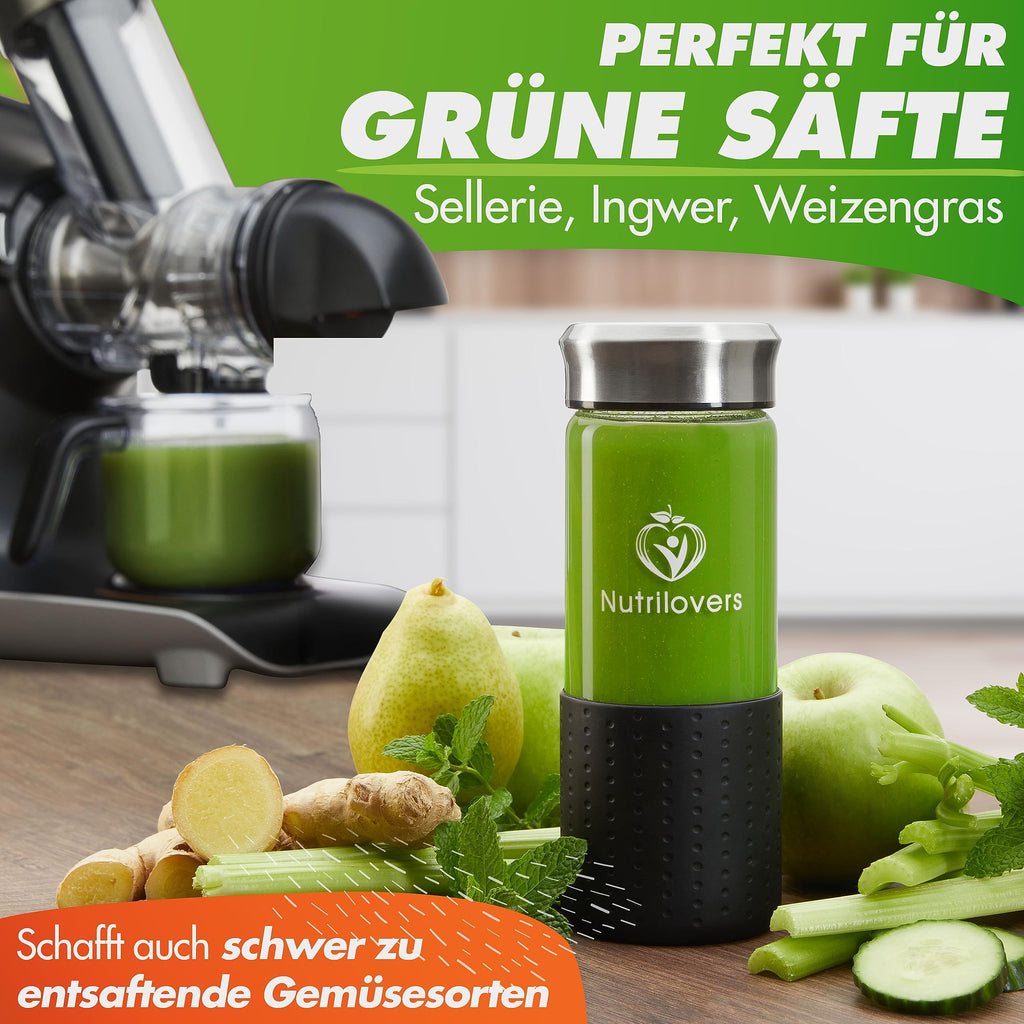 Slow Juicer Entsafter GREEN-PRESS MAX Edelstahl 200 W 2 L Fassungsvermögen Horizontale Saftpresse