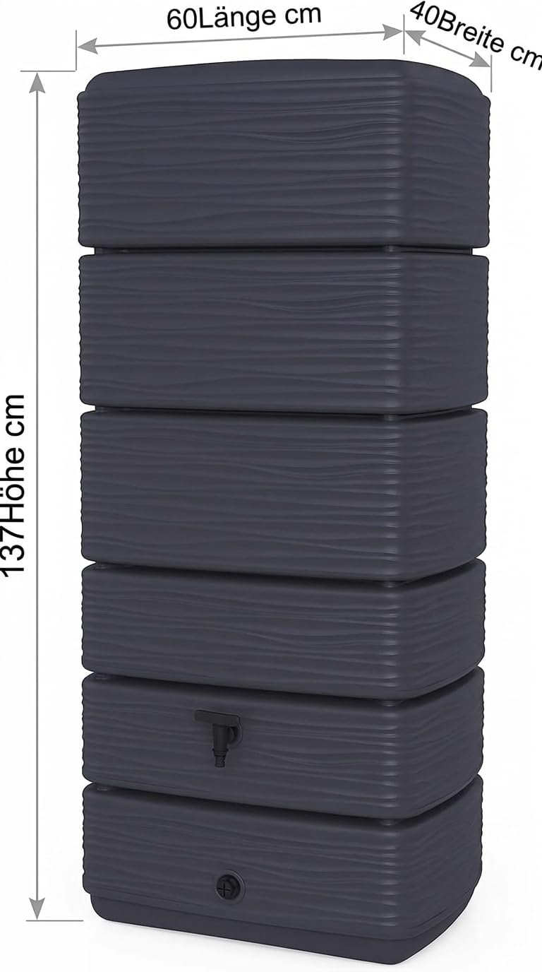 Regenwassertank Wandtank Eco 300 Liter 60x40x137 cm Kunststoff mit Wasserhahn Anthrazit