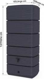 Regenwassertank Wandtank Eco 300 Liter 60x40x137 cm Kunststoff mit Wasserhahn Anthrazit