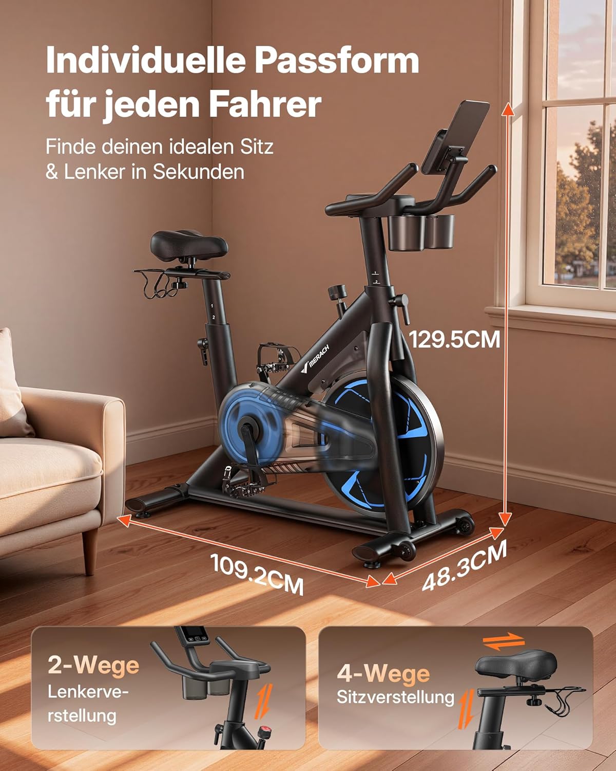 Heimtrainer Fahrrad MR-S36 mit Magnetbremssystem 8kg Schwungrad 8 Widerstandsstufen App-Konnektivität bis 150kg