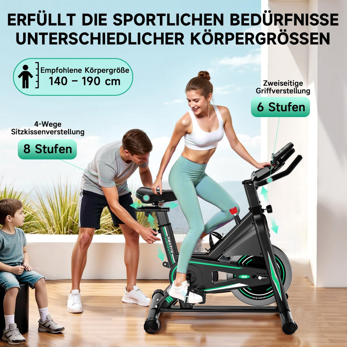 Heimtrainer Ergometer 8732F mit 100 Widerstandsstufen Display Tablet-Halterung und 160 kg Belastbarkeit