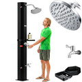Solardusche 60 L für Garten und Pool mit 60 °C Wassertemperatur 62 Düsen 360° Regenduschkopf Wasserhahn Ablage und Schutzhaube