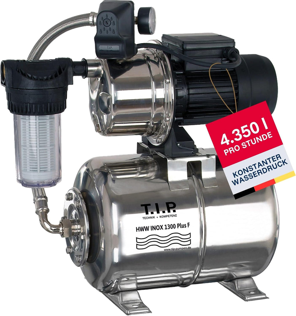 Hauswasserwerk Edelstahl Druckkessel 1300 Plus F 1200W 4350 l/h 50 m Förderhöhe Vorfilter 31155