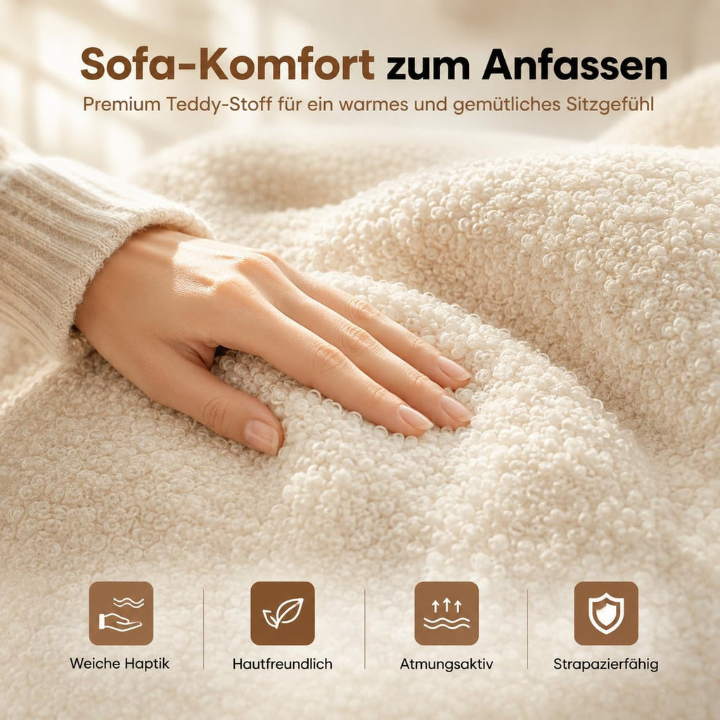 Bürostuhl mit Fußstütze verstellbare Rückenlehne 135° breiter Sitz Teddy-Stoff Drehstuhl für Home Office Lesen Entspannen
