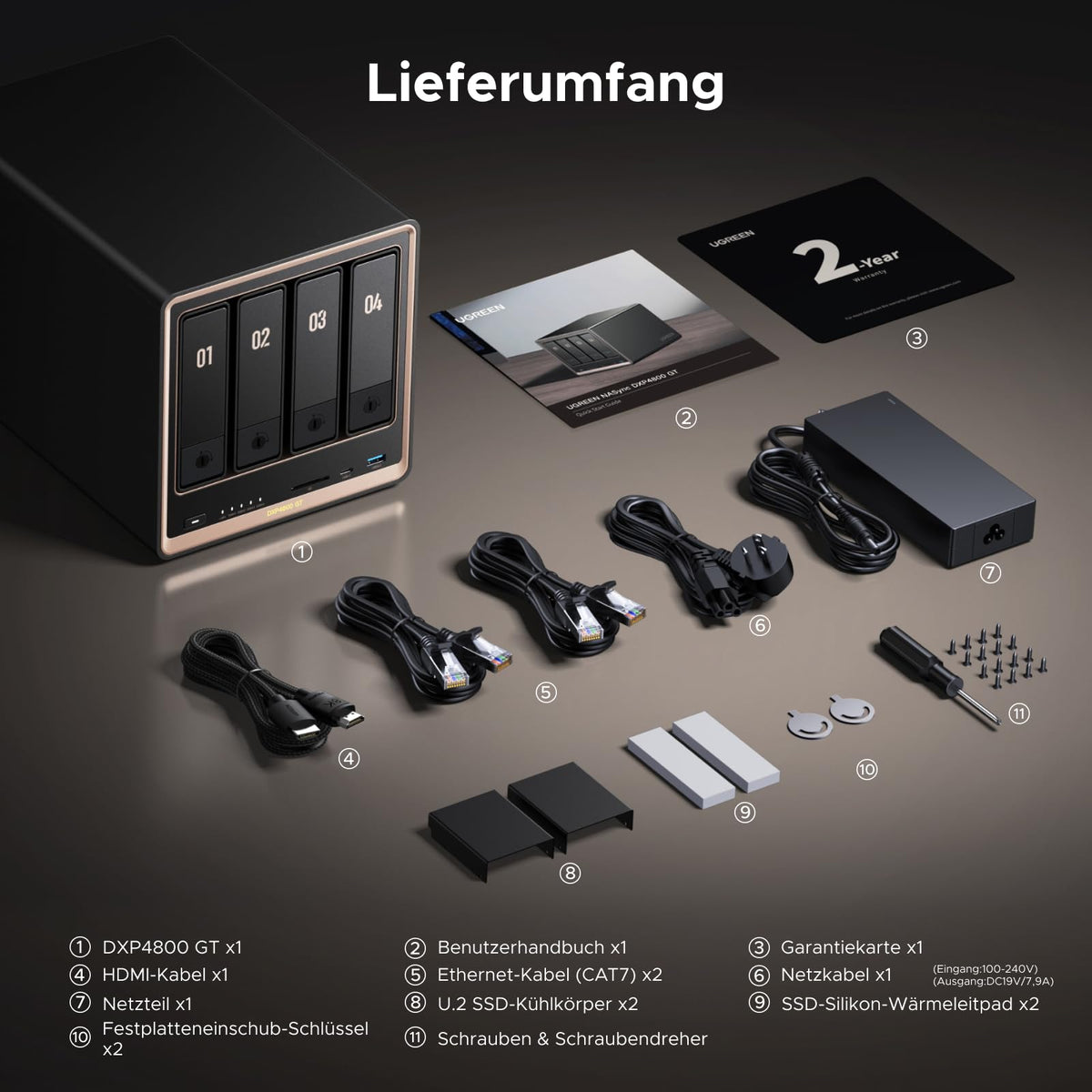 4-Bay NAS DXP4800 GT mit AMD Ryzen R2514 8GB DDR4 Dual 10GbE 4K HDMI 2x M.2 NVMe und U.2 Steckplätzen